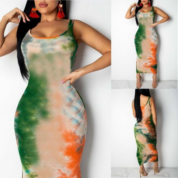 Buntes Damenkleid mit Trägern grün M