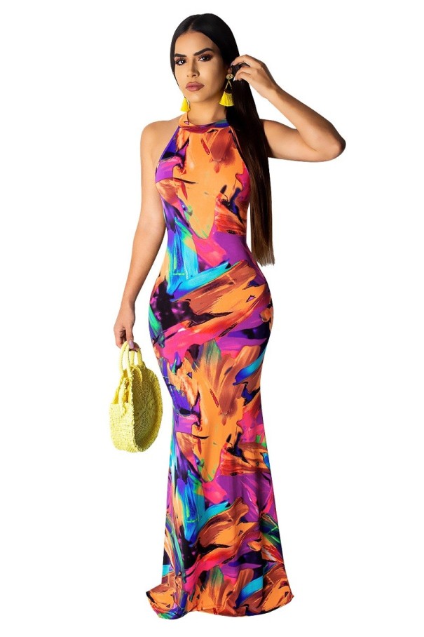 Buntes langes Kleid M 3