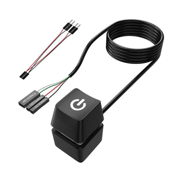 Bureau computer schakelaar met 1,8m kabel RGB verlichting 7 kleuren Voedingsschakelaar voor PC Gaming accessoires 2 x 2 x 3,1 cm zwart