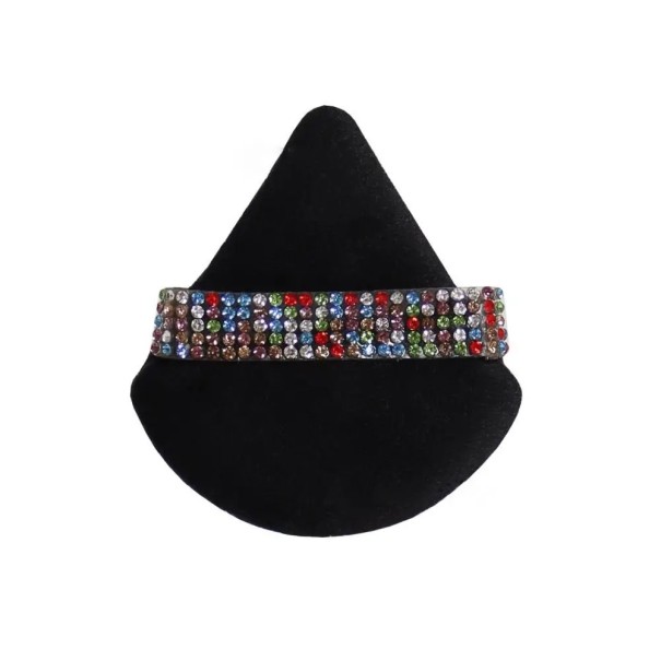Burete de pudră triunghiular 7 x 6,5 cm, burete de machiaj din catifea, instrument de machiaj facial, bandă de diamant colorată, instrument cosmetic negru