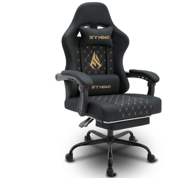Büro- und Gaming-Stuhl mit ausziehbarer Fußstütze 119-127 x 52 x 49 cm Verstellbare Armlehnen Lenden- und Kopfstütze schwarz