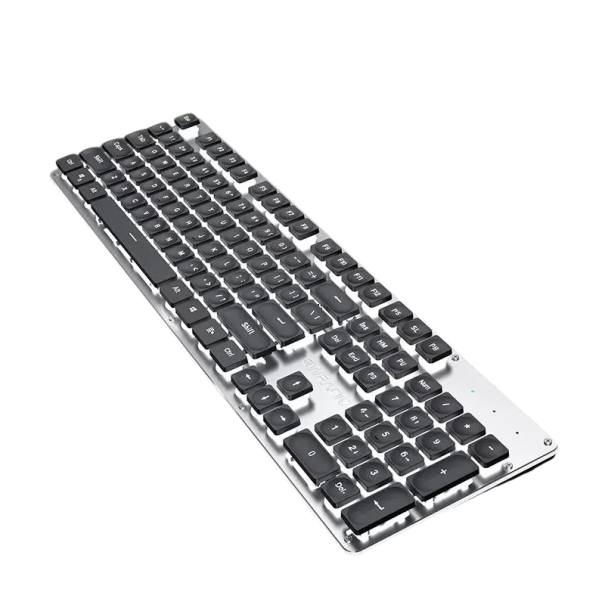 Bürotastatur EWEADN GX710S leise mit LED-Hintergrundbeleuchtung 44x13 cm Ganzmetallpanel 104 Tasten für Büro und Zuhause weiß