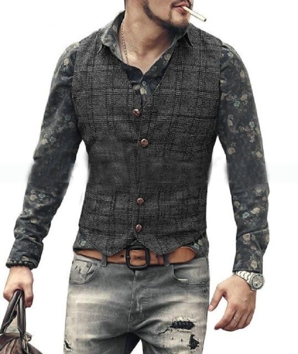 Button-Down-Weste für Herren schwarz XXL