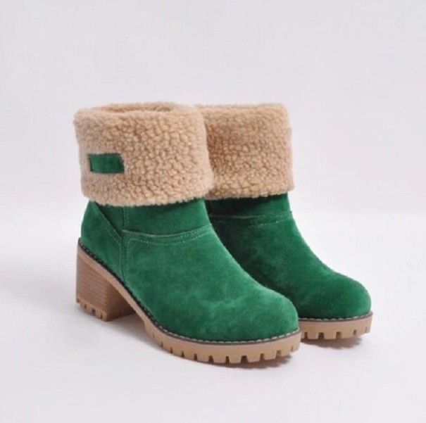 Buty zimowe damskie na obcasie J834 zielony 38