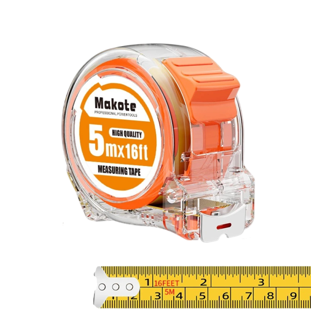 Byggemåler med kompakt hus 5 m / 19 mm transparent plastisk orange til måling i værkstedet og hjemme 1