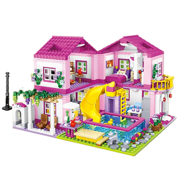 Byggsats Hus 1018 st Rosa hus med figurer 25,6 x 22,4 x 19,2 cm 1