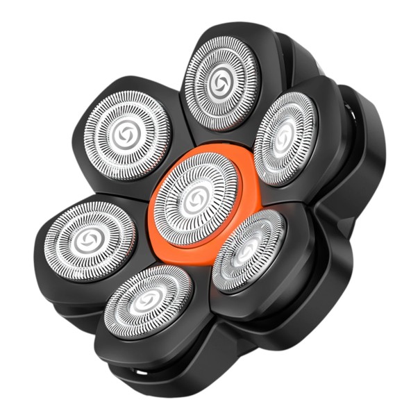 Cabeça de barbear 7D de substituição para máquinas de barbear de cabeça Montagem magnética 7 cabeçotes rotativos Aço inoxidável Preto e laranja 1