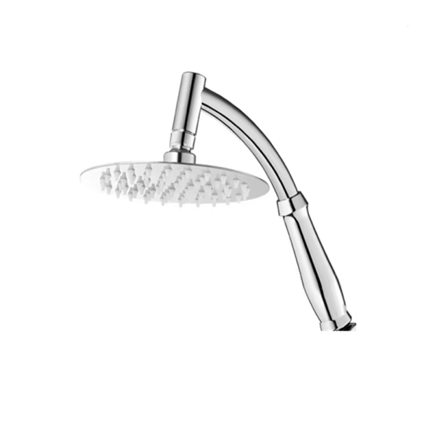 Cabezal de ducha de lluvia de alta presión de 20 cm, redondo, de acero inoxidable, con soporte curvo para montaje en pared, 29 cm, G 1/2, accesorios 1
