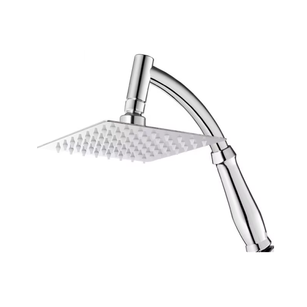 Cabezal de ducha de lluvia de alta presión de 20 x 20 cm, cabezal cuadrado de acero inoxidable con extensión curva de pared de 29 cm, montaje G 1/2 para baño 1