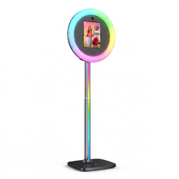 Cabina foto portabilă pentru iPad Q1 cu lumină RGB circulară Rame pentru iPad de 10,2 până la 13" Declanșator Bluetooth și telecomandă Gri 1