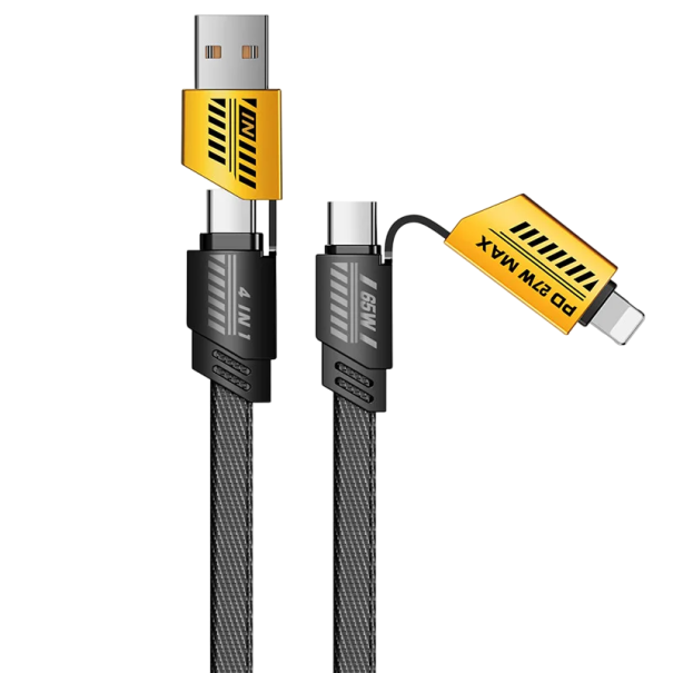 Cable de carga rápida 4 en 1 2x USB C + USB A + iPhone Lightning 1 m 65W cable trenzado multi 6A PD carga dual 1