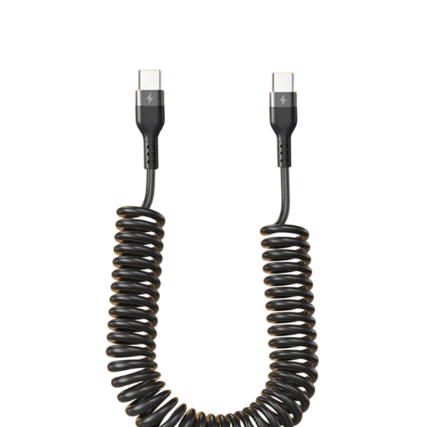 Cable de carga rápida para coche, 66 W, USB C a USB C, 1,5 m, cable telescópico con resorte, 5 A, tipo C, cable de datos para dispositivo Android 1