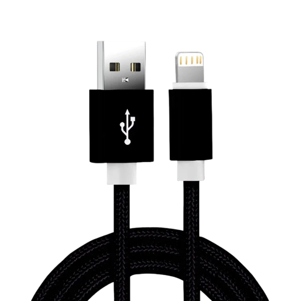 Cable de carga rápida USB A a iPhone Lightning de 1,5 m, cable trenzado de nailon de 3 A, cable de datos para dispositivos iOS, carga y sincronización rápidas. negro