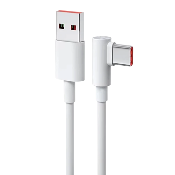 Cable de carga rápida USB A a USB C 1 m 100W conector acodado 90 grados 6A transferencia de datos de alta velocidad cable de carga flexible y duradero blanco