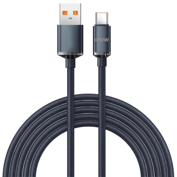 Cable de carga rápida USB A a USB C 1 m 120 W 6 A Cable trenzado de nailon Carga súper rápida y transferencia de datos Tipo C Compatibilidad total negro