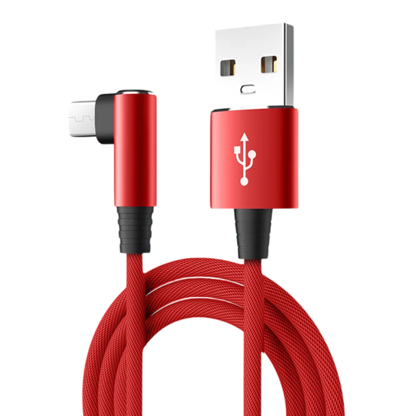 Cable de carga rápida USB A a USB C de 1 m, cable tipo C en ángulo de 90°, cable de carga y sincronización de datos de 5 A con curvatura para teléfono y tableta. rojo