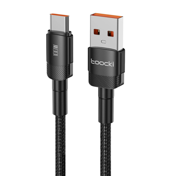 Cable de carga rápida USB C a USB A 2 m 100 W Cable de datos 6 A Carga rápida y sincronización de datos Cable duradero para teléfonos tabletas computadoras portátiles negro