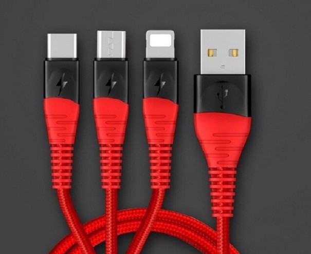 Cable de carga USB a Micro USB / USB-C / Lightning rojo 2 m