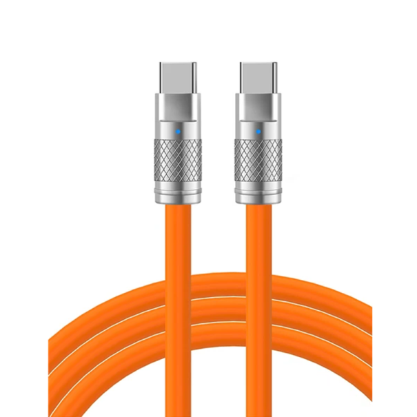 Câble de charge rapide 1 m 120W USB C vers USB C 6A câble de données en silicone flexible et résistant Type C orange