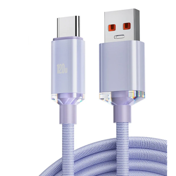 Câble de charge rapide USB C et USB A 120W 2 m câble de données pour téléphone 6A charge rapide câble violet