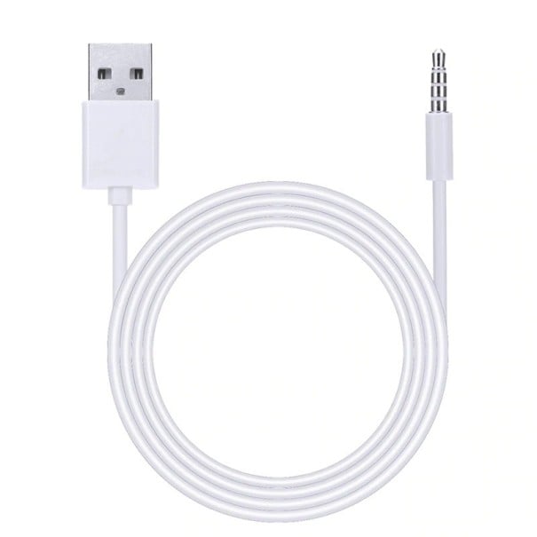 Câble de connexion USB-A vers jack 3,5 mm à quatre pôles Connecteurs mâles à chaque extrémité Embouts droits Câble rond blanc Longueur 1 m 1