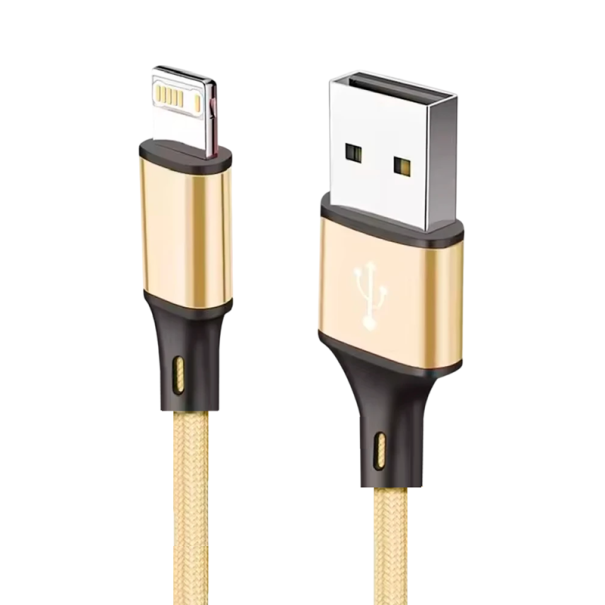Cable de datos de carga rápida USB A a iPhone Lightning 1 m 3A cable sólido y duradero para Apple iPhone iPad carga rápida y transferencia de datos 480 Mbps dorado