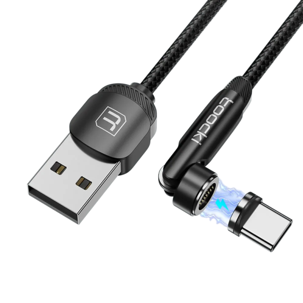 Cable magnético giratorio de carga rápida USB C a USB A, 1 m, conector magnético, cable de datos 3A, velocidad de transferencia de 480 Mbps 1
