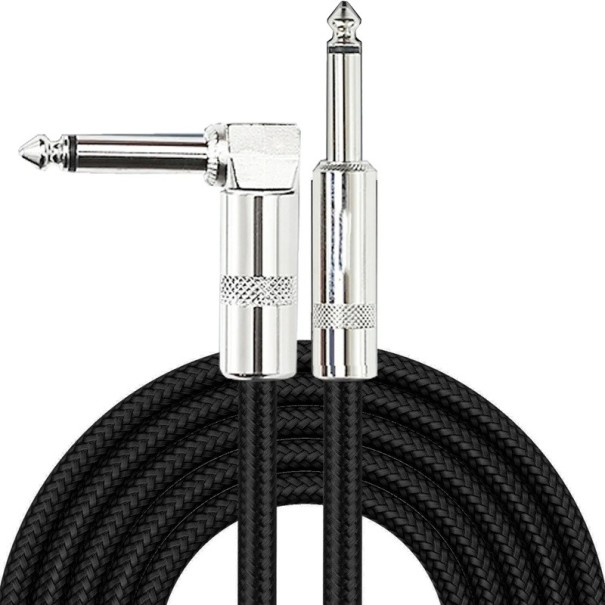 Cable trenzado para guitarra eléctrica de 6 m, conector en ángulo de 90°, cable de instrumento largo y duradero, colores neutros, accesorios musicales negro