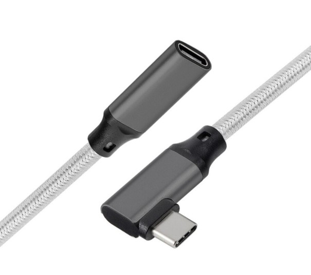 Câble USB-C 3.1 M/F coudé gris 20 cm