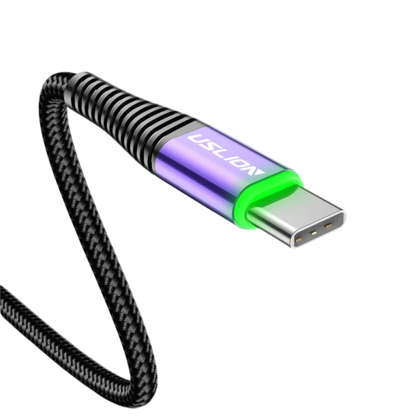 Cable USB C de carga rápida de 50 cm, 3 A, 65 W, USB A a USB-C trenzado de nailon, carga rápida y sincronización de datos de 480 Mbps, compatible con todas las marcas morado