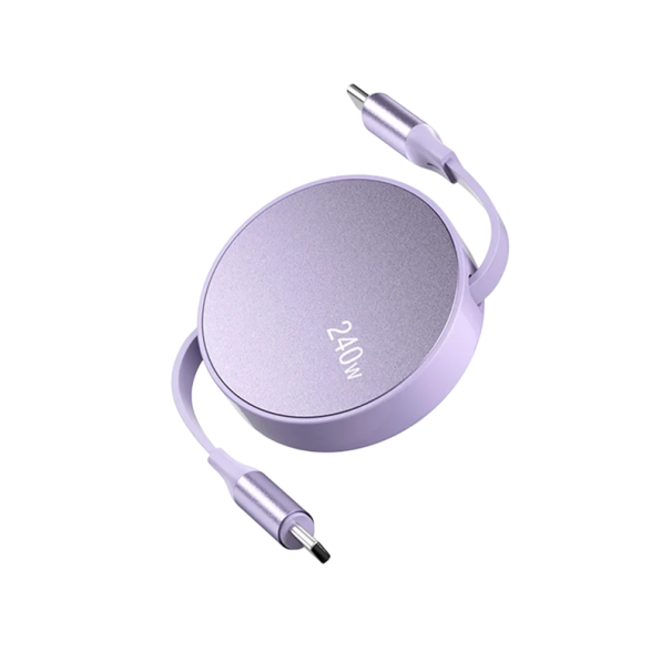 Câble USB C rétractable de charge rapide USB C vers USB C 240W 6A câble de données de charge pour mobiles tablettes ordinateurs portables violet