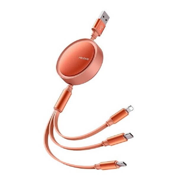 Câble USB enrouleur 3 en 1 K671 orange