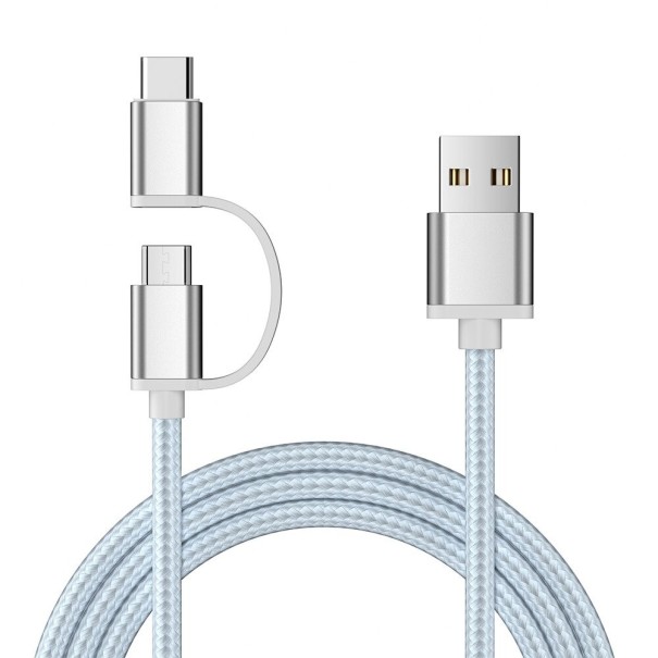 Cablu de date USB Micro USB / USB-C K555 argint