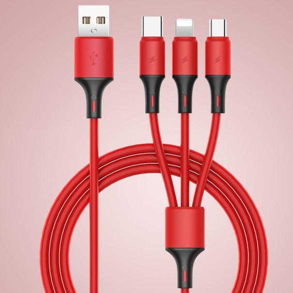 Cablu de încărcare de la USB la Micro USB / USB-C / Lightning de 1,2 m roșu