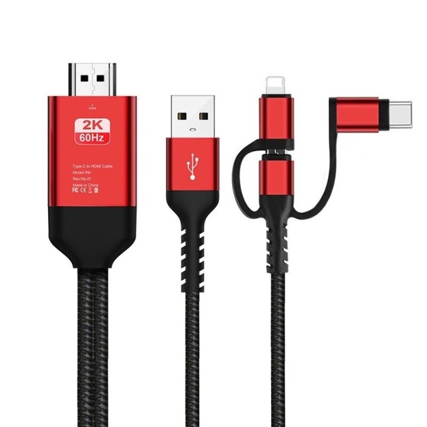 Cablu HDMI către Lightning / USB-C / Micro USB roșu