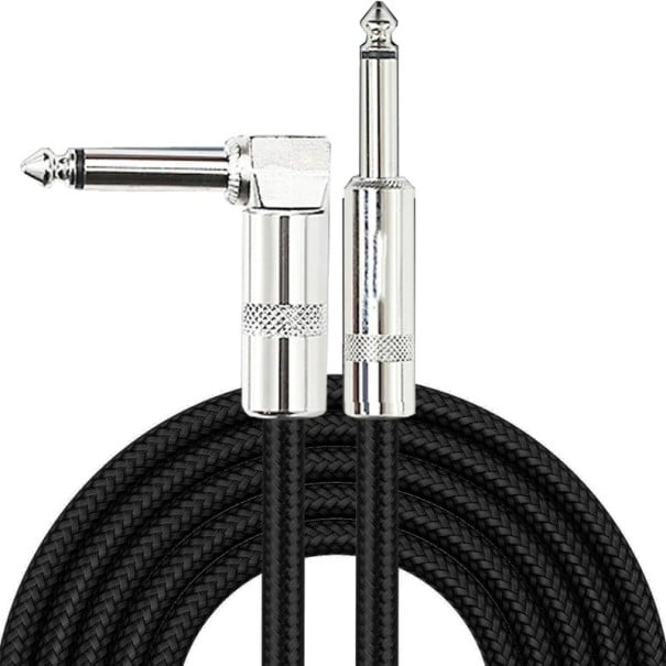 Cablu împletit pentru chitară electrică, 6 m, conector în unghi de 90°, cablu lung durabil pentru instrumente, culori neutre, accesorii negru