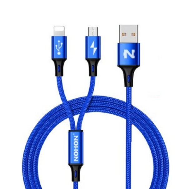 Cablu USB de încărcare pentru Micro USB / Lightning albastru