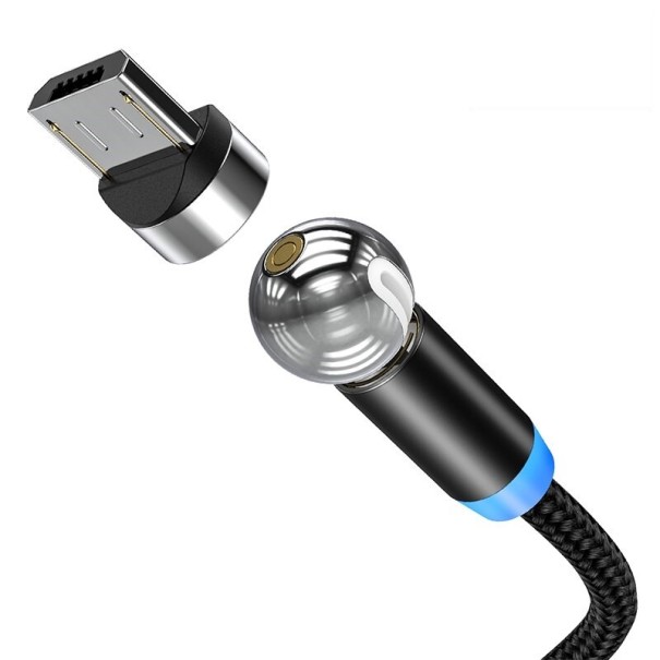 Cablu USB magnetic cu conector rotativ negru 1