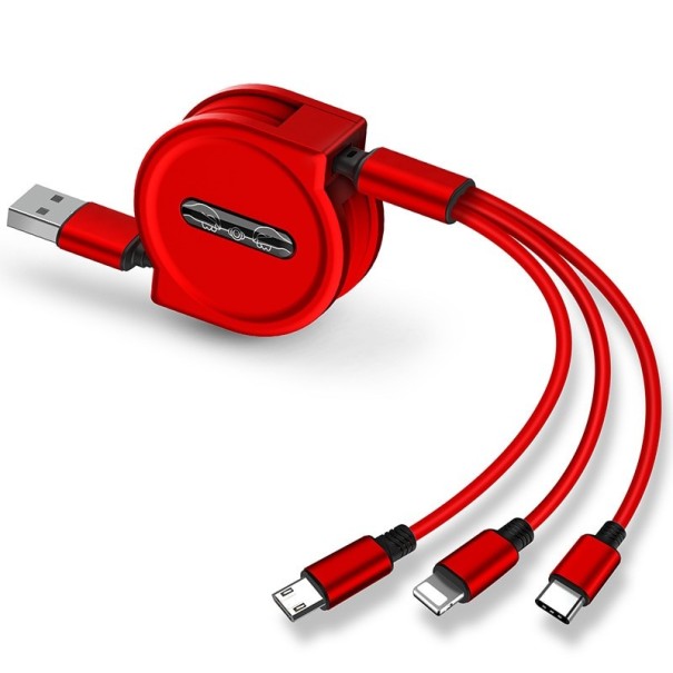 Cablu USB retractabil Micro USB / USB-C / Lightning roșu
