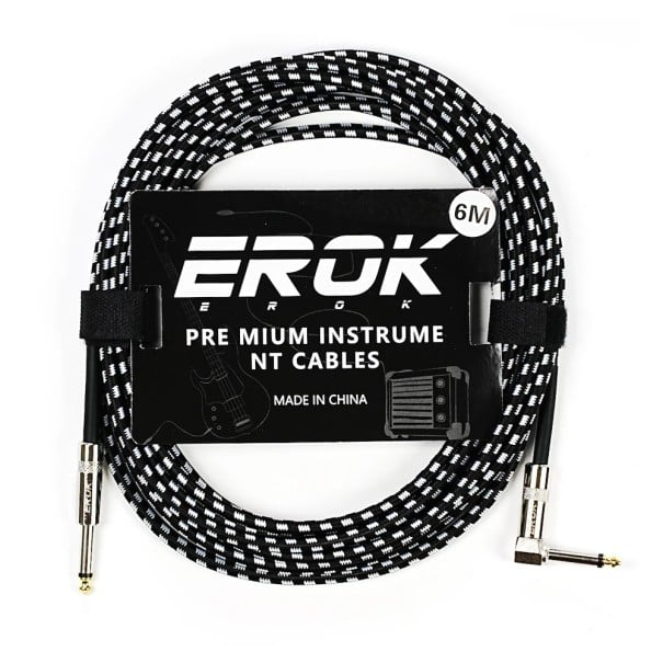 Cablul audio pentru chitară EROK 6 m 6,35 mm masculin–masculin Cablu împletit anti-zgomot pentru chitară electrică, chitară bas, pedale alb