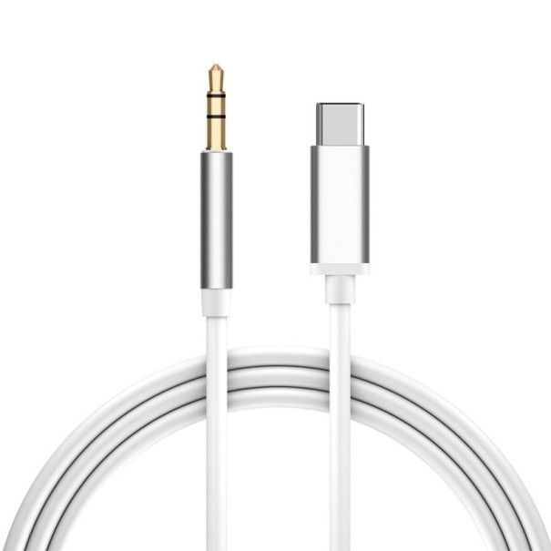Cabo de áudio USB-C para jack de 3,5mm prateado