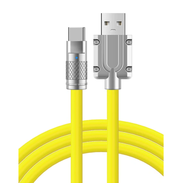 Cabo de carregamento rápido 1 m 120W USB A para USB C 6A cabo de dados em silicone para carregamento flexível e resistente Tipo C amarelo