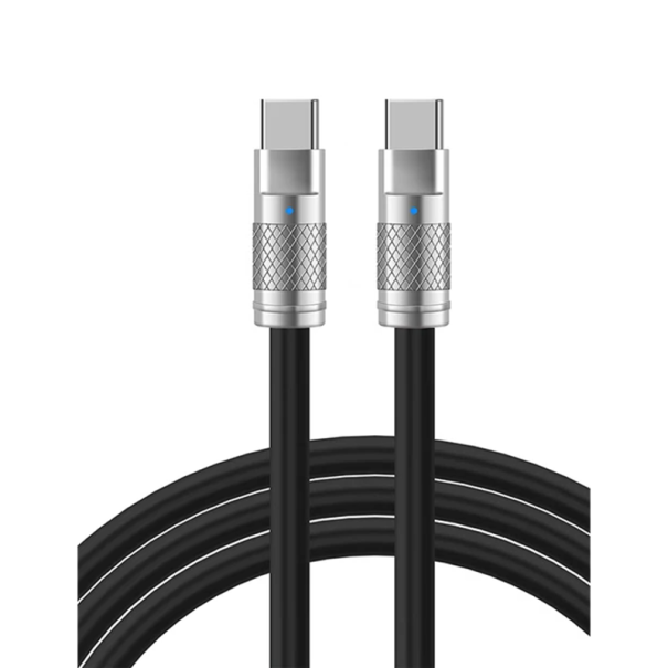 Cabo de carregamento rápido 1 m 120W USB C para USB C 6A cabo de dados em silicone para carregamento flexível e durável Tipo C preto