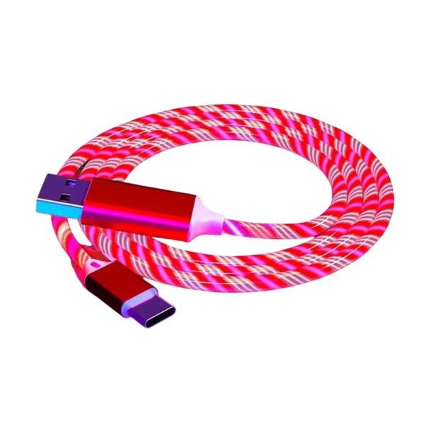 Cabo de carregamento rápido LED USB C e USB A 1 m para carregamento rápido 3A vermelho