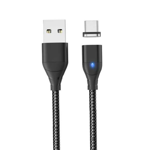 Cabo de carregamento rápido magnético USB A para USB C 50 cm 3A com indicador LED e forte íman preto