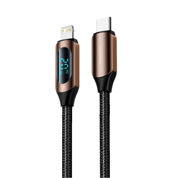 Cabo de carregamento rápido USB C para Lightning 2 m com indicador LED 20W PD compatível com iPhone iPad carregamento rápido transferência de dados 480 Mbps castanho