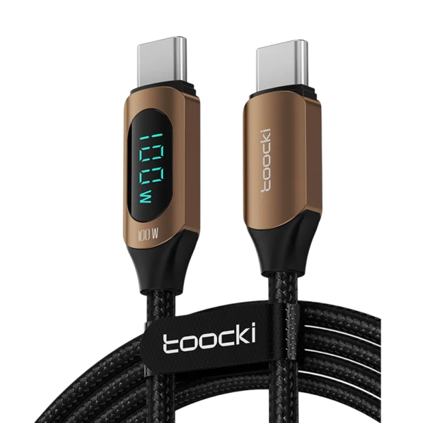 Cabo de carregamento rápido USB C para USB C 1 m 100W cabo de dados PD 6 A indicador LED Tipo C reversível castanho