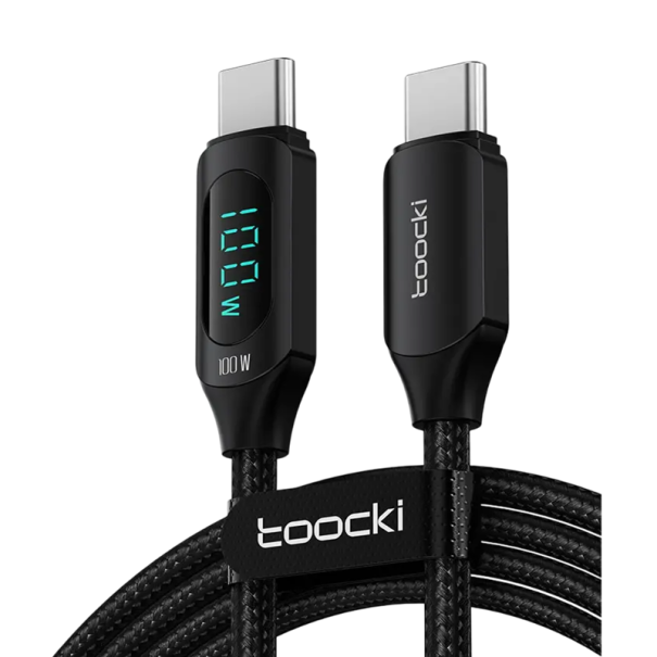 Cabo de carregamento rápido USB C para USB C 1 m 100W cabo de dados PD 6 A indicador LED Tipo C reversível preto