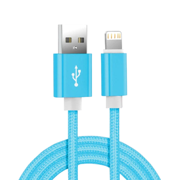 Cabo de dados USB A para iPhone Lightning 1 m com revestimento em nylon cabo de carregamento rápido 3A para dispositivos iOS azul