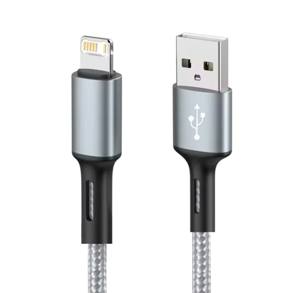 Cabo de dados USB A para iPhone Lightning 2 m 3A cabo resistente para iPhone iPad carregamento rápido e transferência de dados 480 Mbps construção sólida prateado